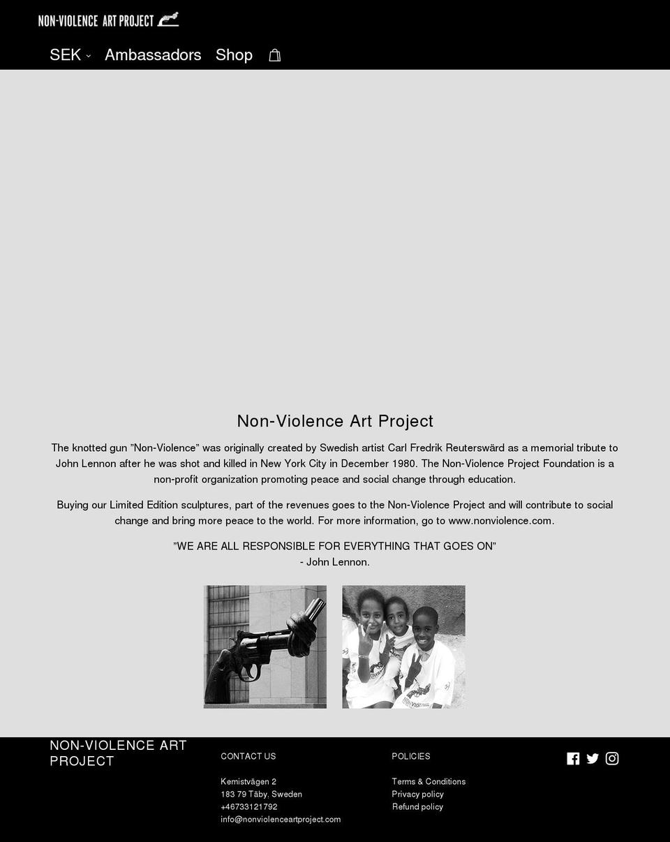 nonviolenceartproject.se shopify website screenshot