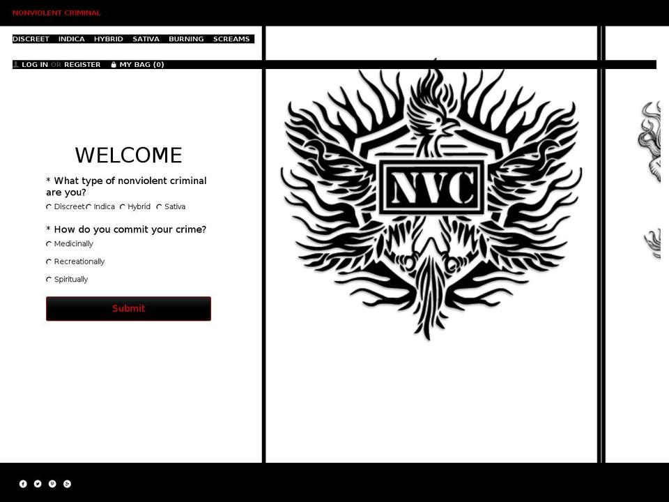 nonviolentcriminal.com shopify website screenshot