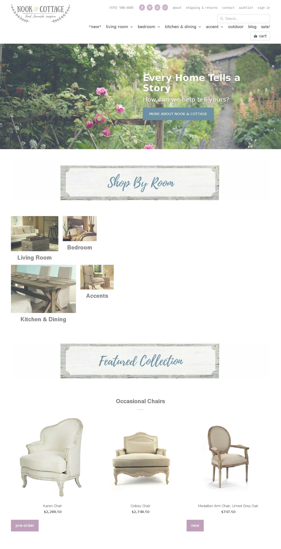 nookandcottage.com shopify website screenshot