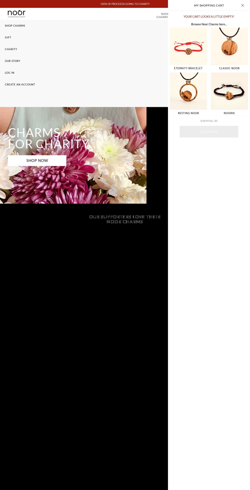 noorcharms.com shopify website screenshot