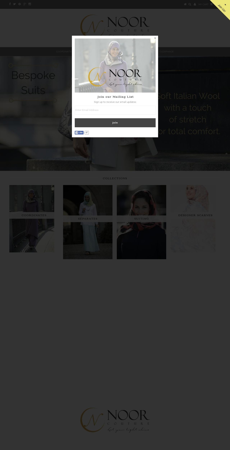 noorcouture.com shopify website screenshot