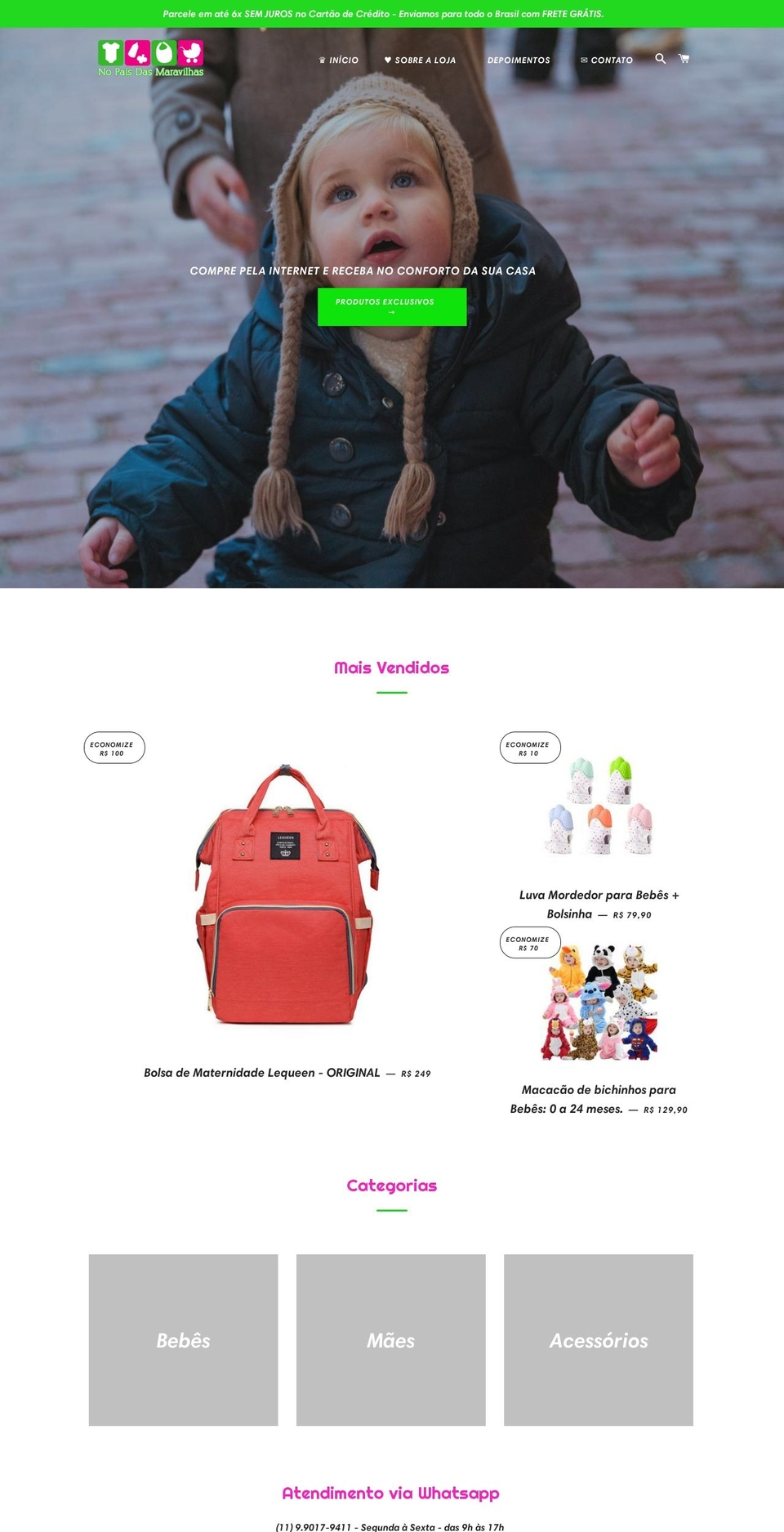 nopaisdasmaravilhas.com — Shopify storefront screenshot