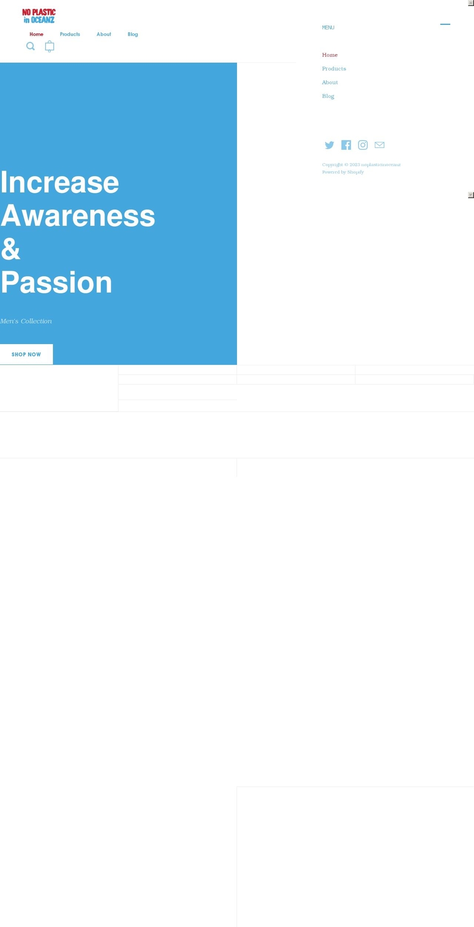 noplasticinoceanz.com shopify website screenshot