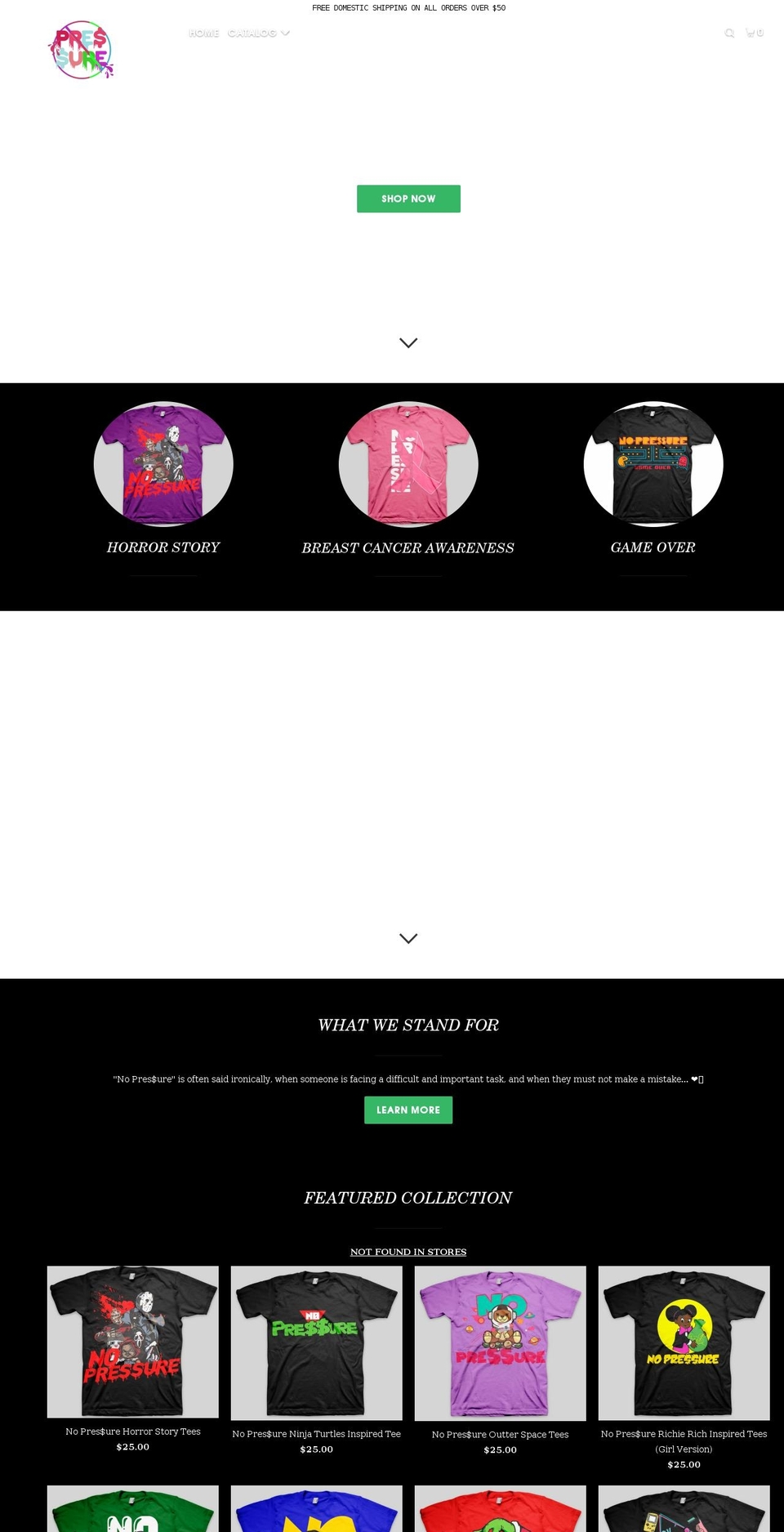 nopressureapprl.com shopify website screenshot