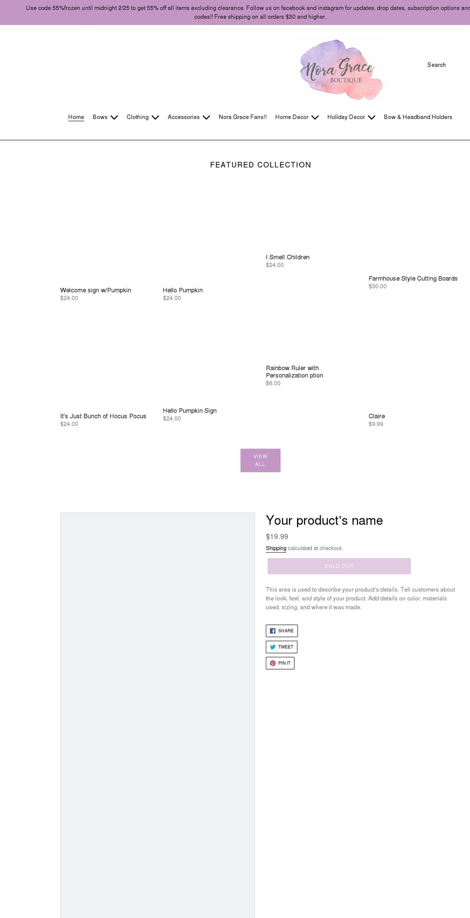 noragracesboutique.com shopify website screenshot