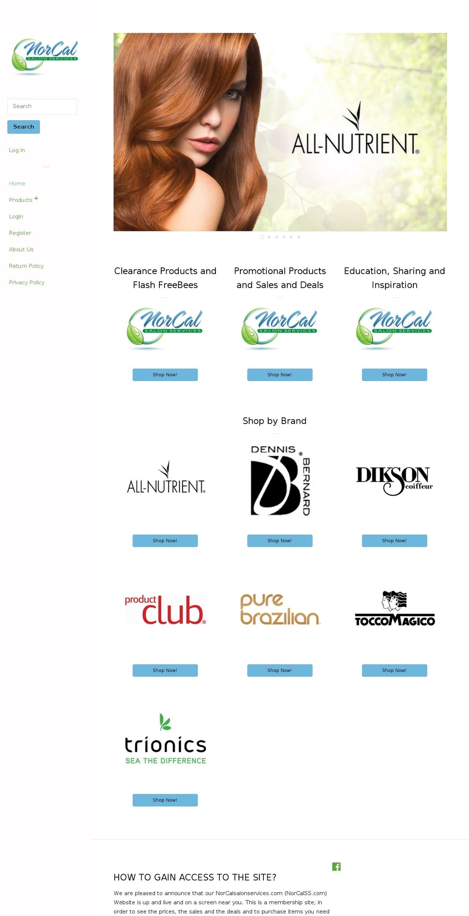 norcalsalonservices.com — Shopify storefront screenshot