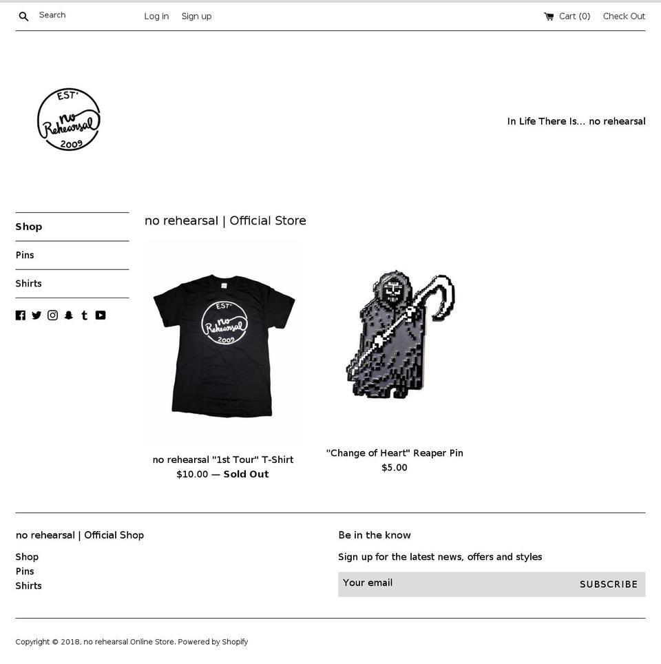 norehearsalband.store shopify website screenshot