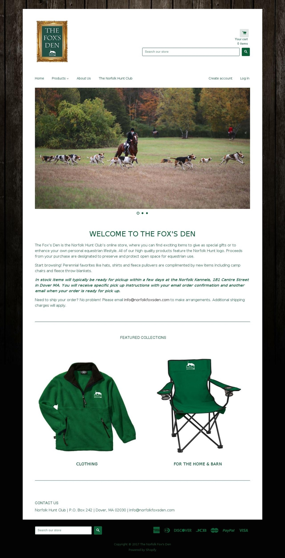 norfolkfoxsden.com shopify website screenshot