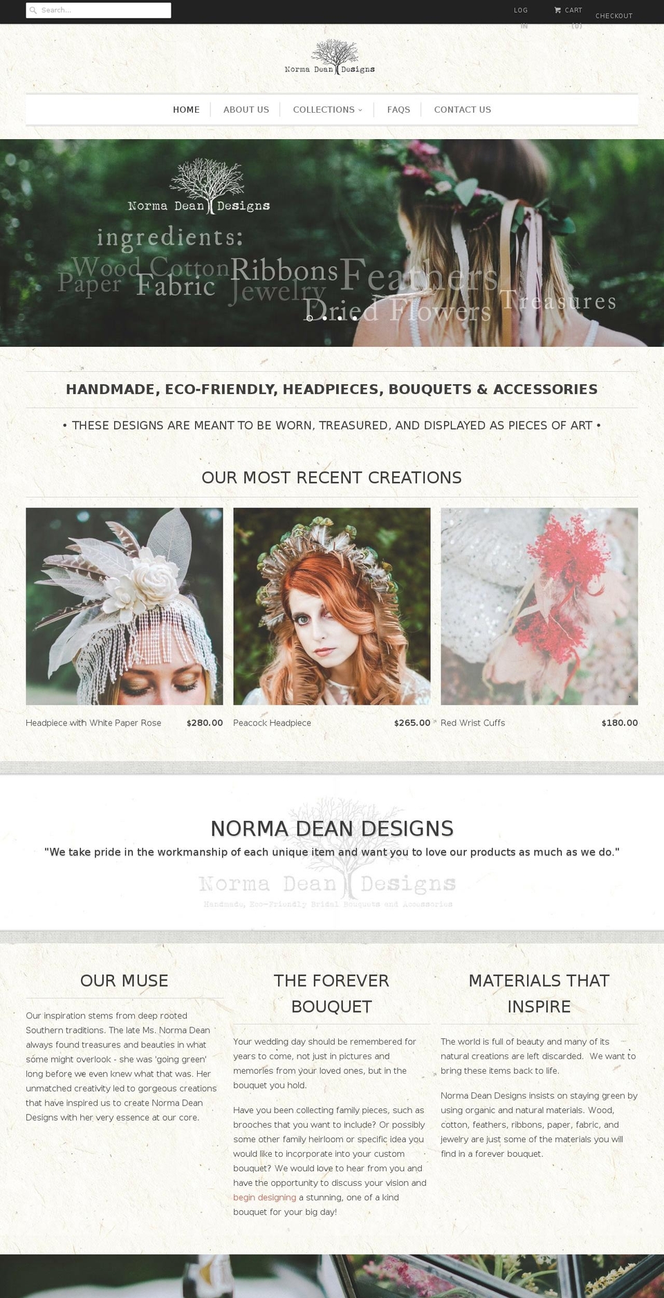 normadeandesigns.com shopify website screenshot