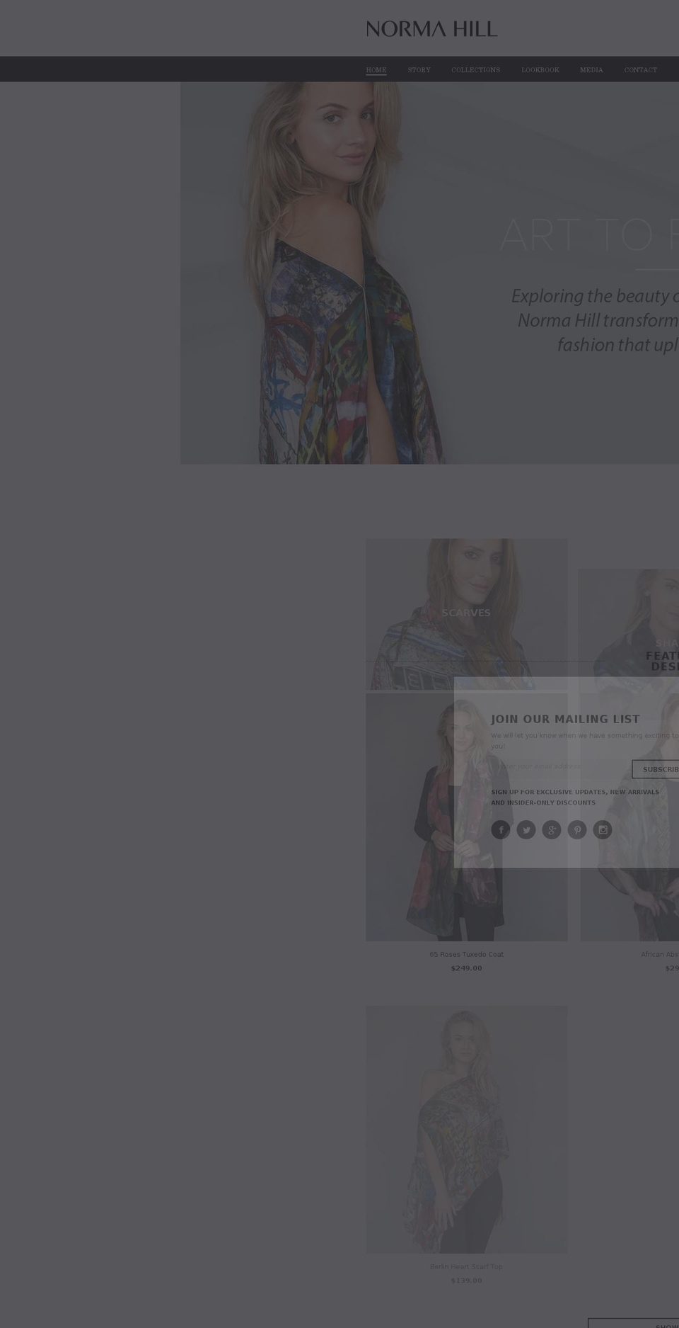 normahill.com shopify website screenshot