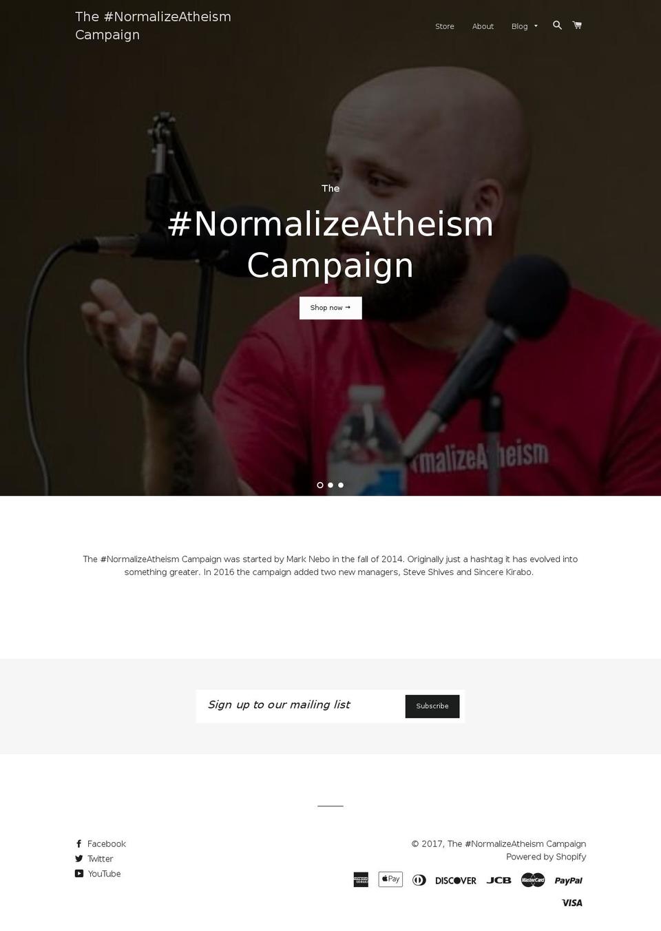 normalizeatheism.info shopify website screenshot