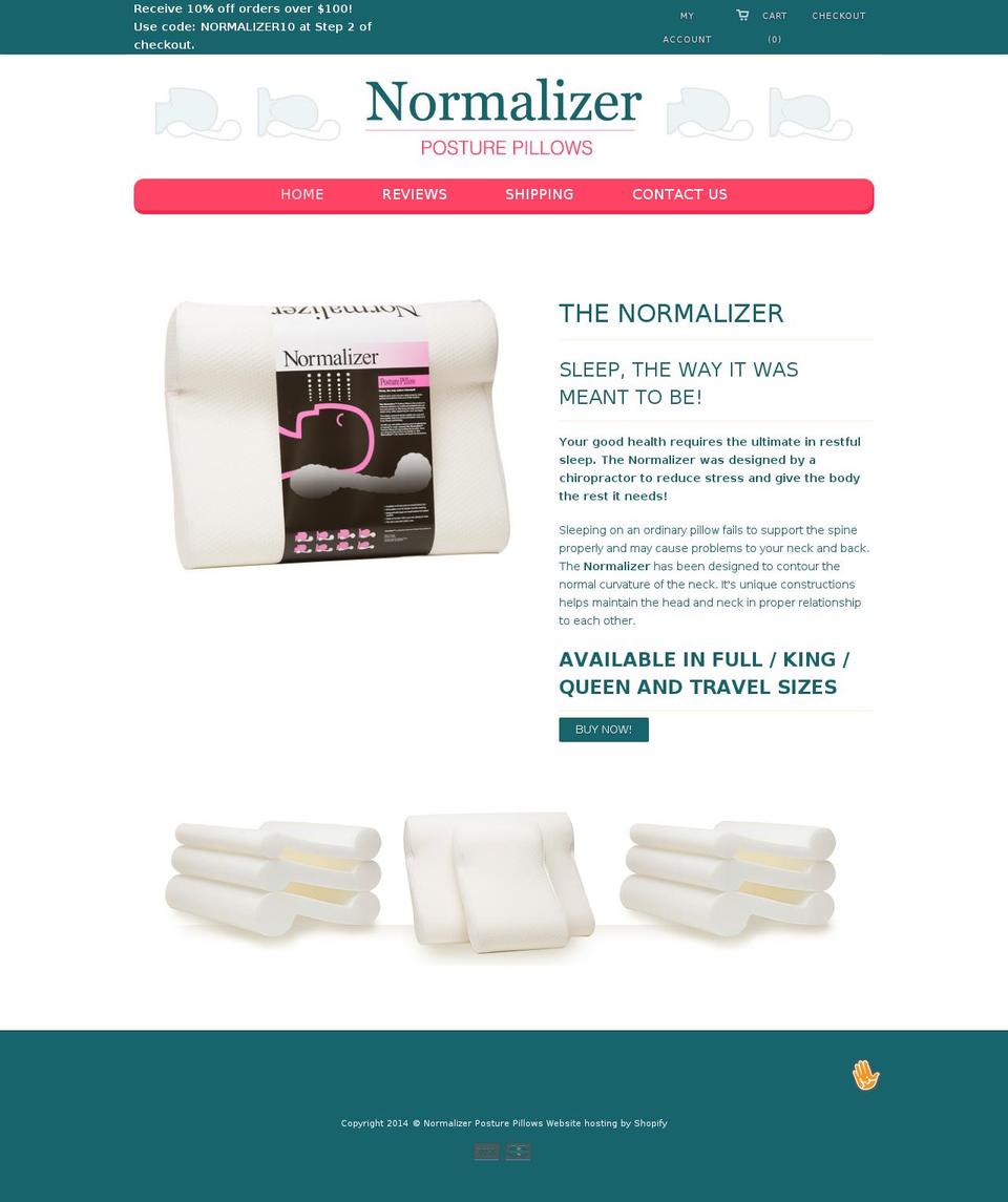 normalizerpillows.com shopify website screenshot