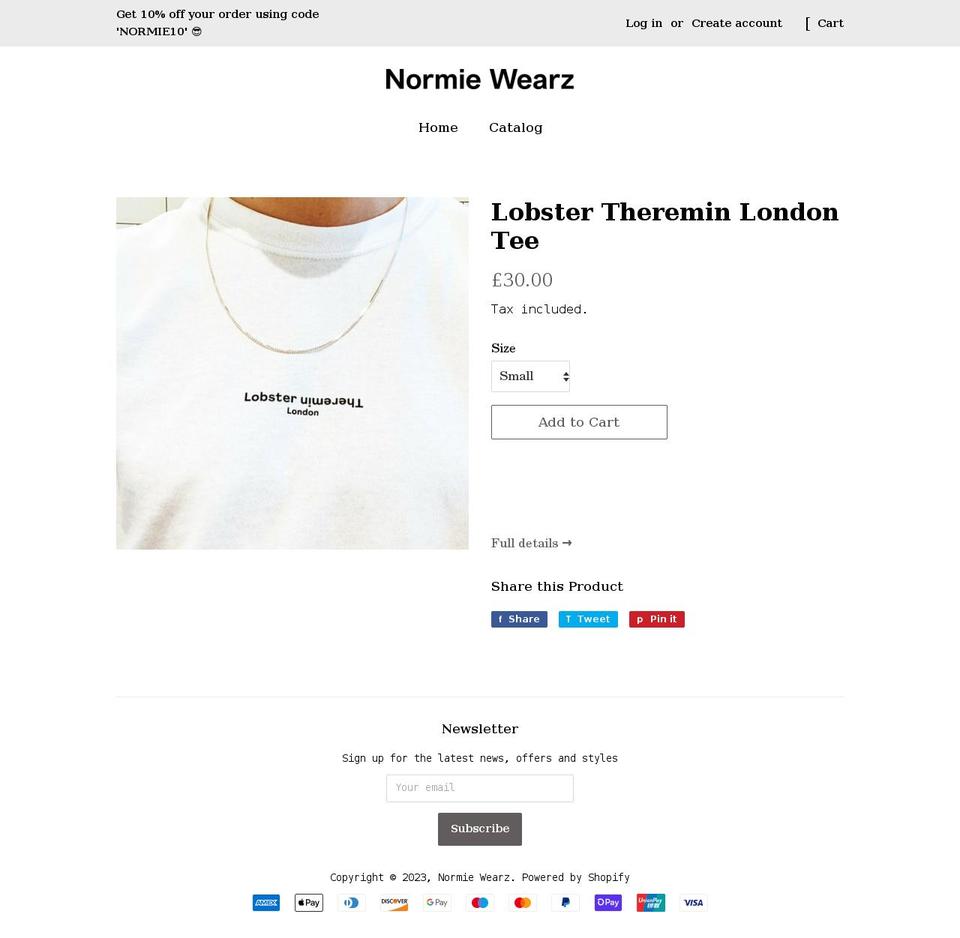 normiewearz.com shopify website screenshot
