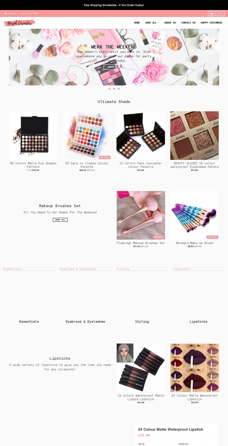 norphcosmetics.com shopify website screenshot