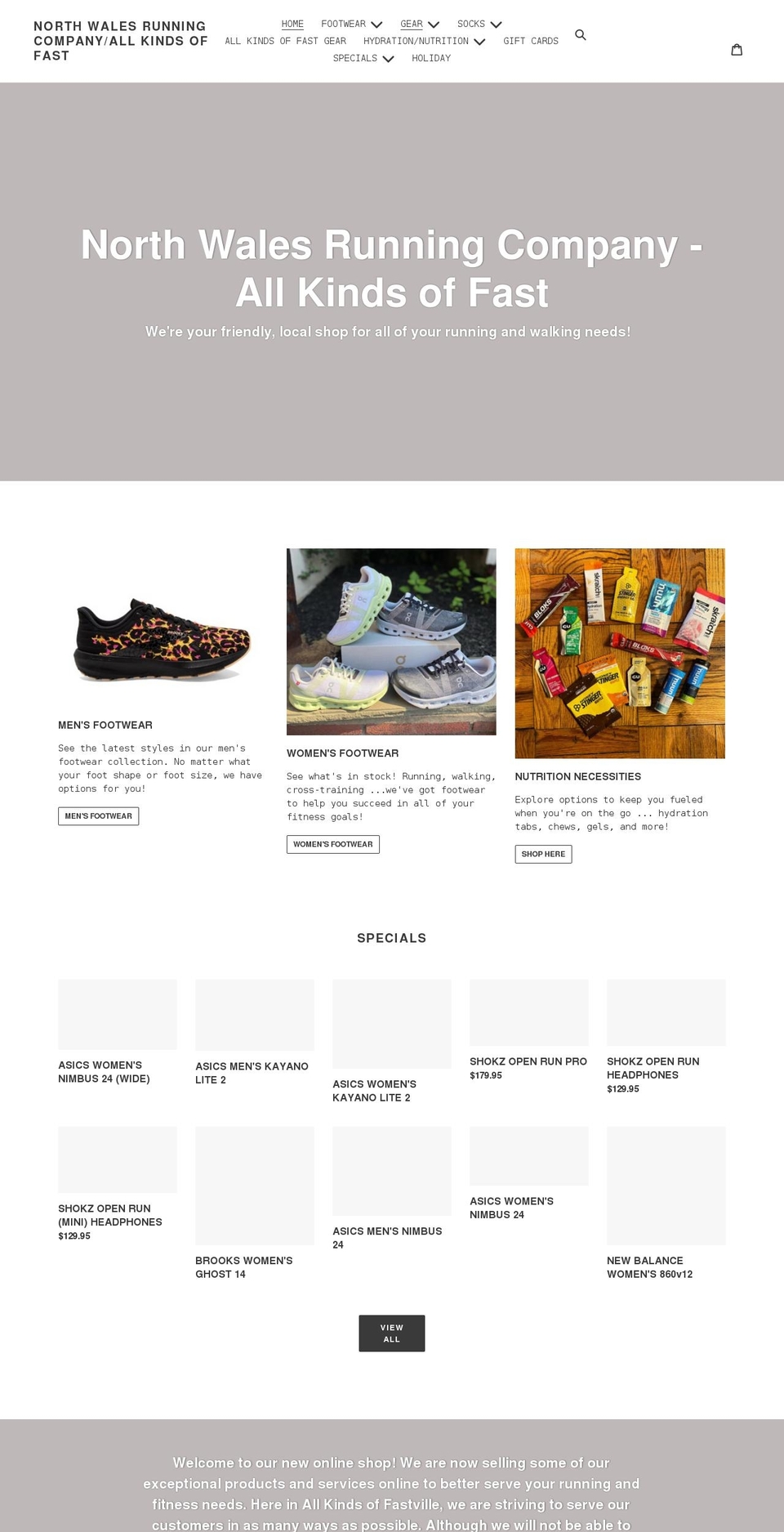 north-wales-running-company-all-kinds-of-fast.myshopify.com shopify website screenshot