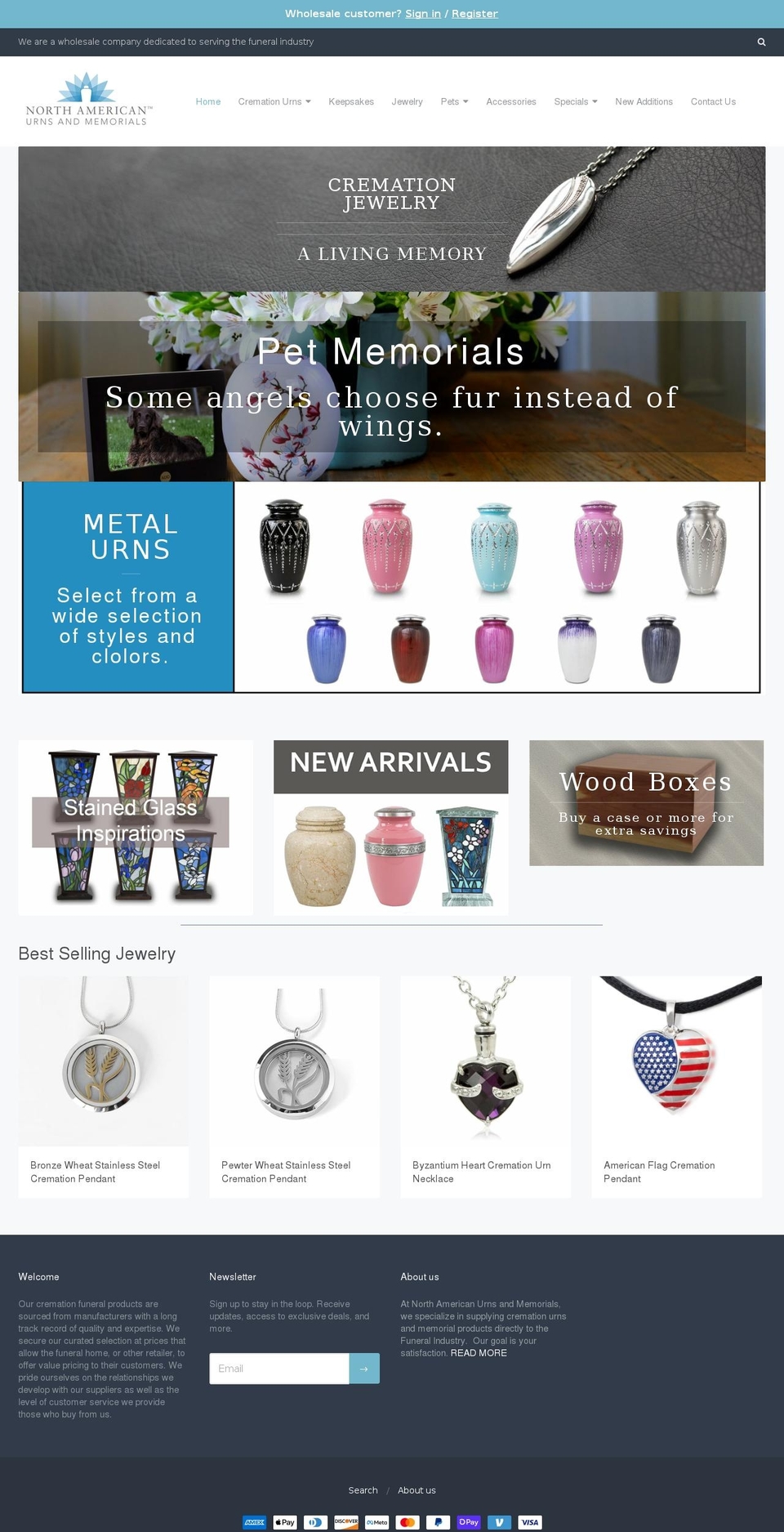 northamericanurns.com — Shopify storefront screenshot