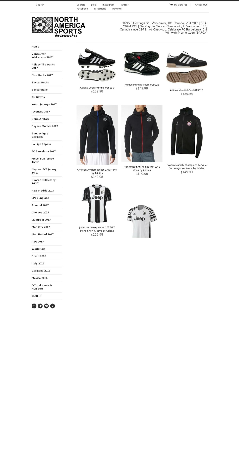 northamericasports.com shopify website screenshot