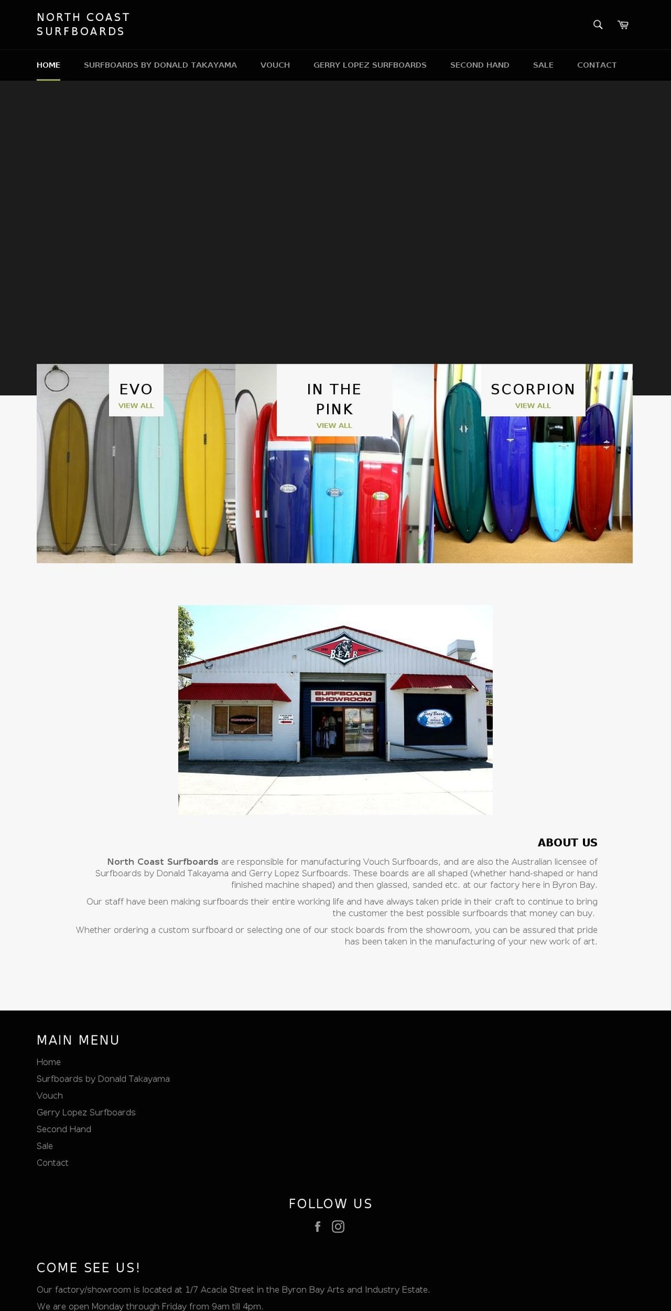 northcoastsurfboards.com.au shopify website screenshot