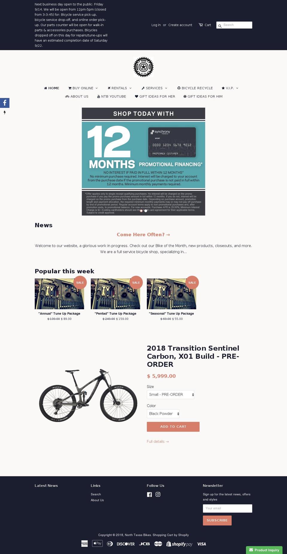 northdallasbikes.com — Shopify storefront screenshot