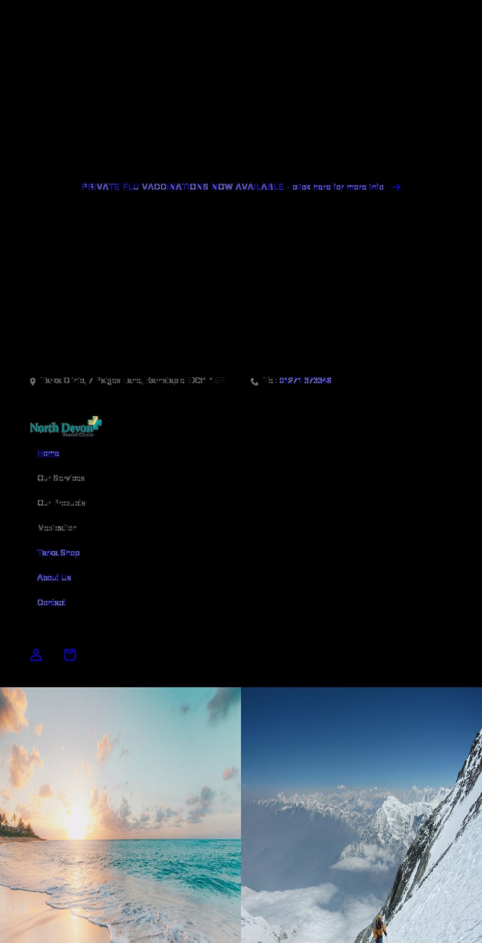 northdevontravelclinic.co.uk shopify website screenshot