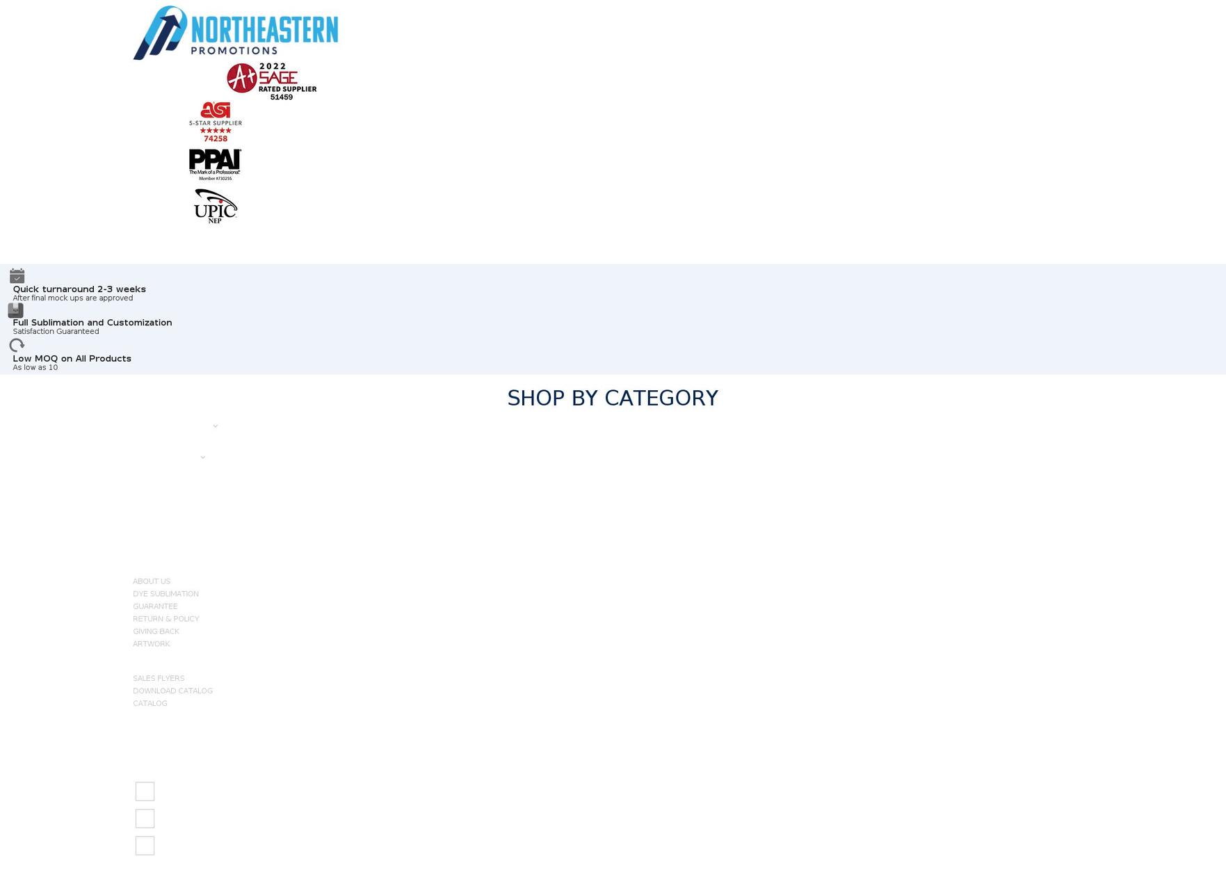 northeasternpromotions.com — Shopify storefront screenshot