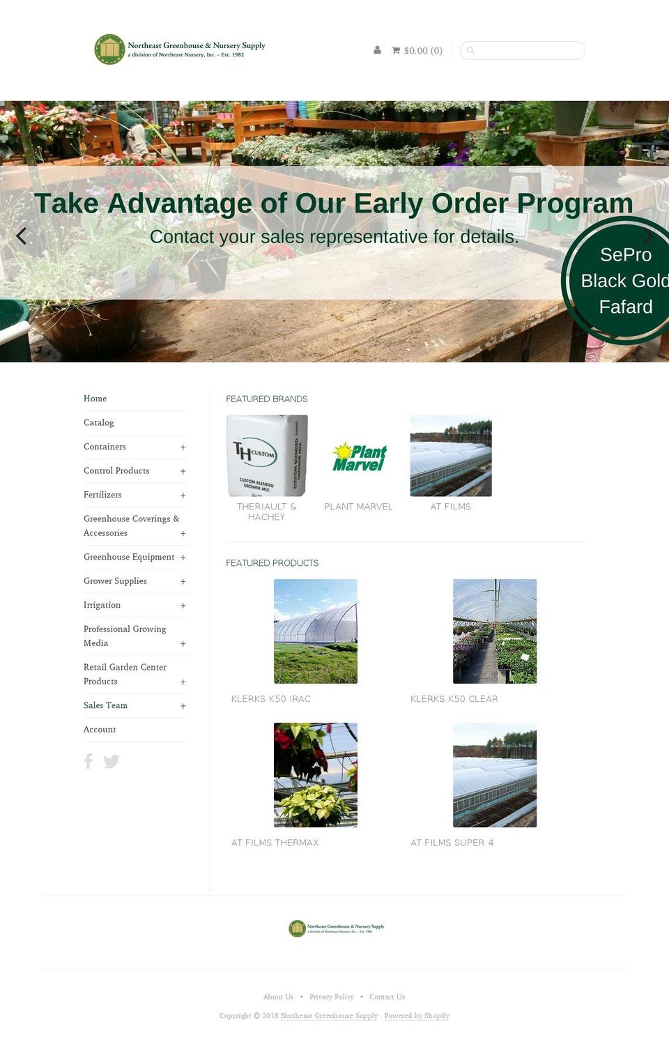 northeastgreenhouseandnursery.com — Shopify storefront screenshot