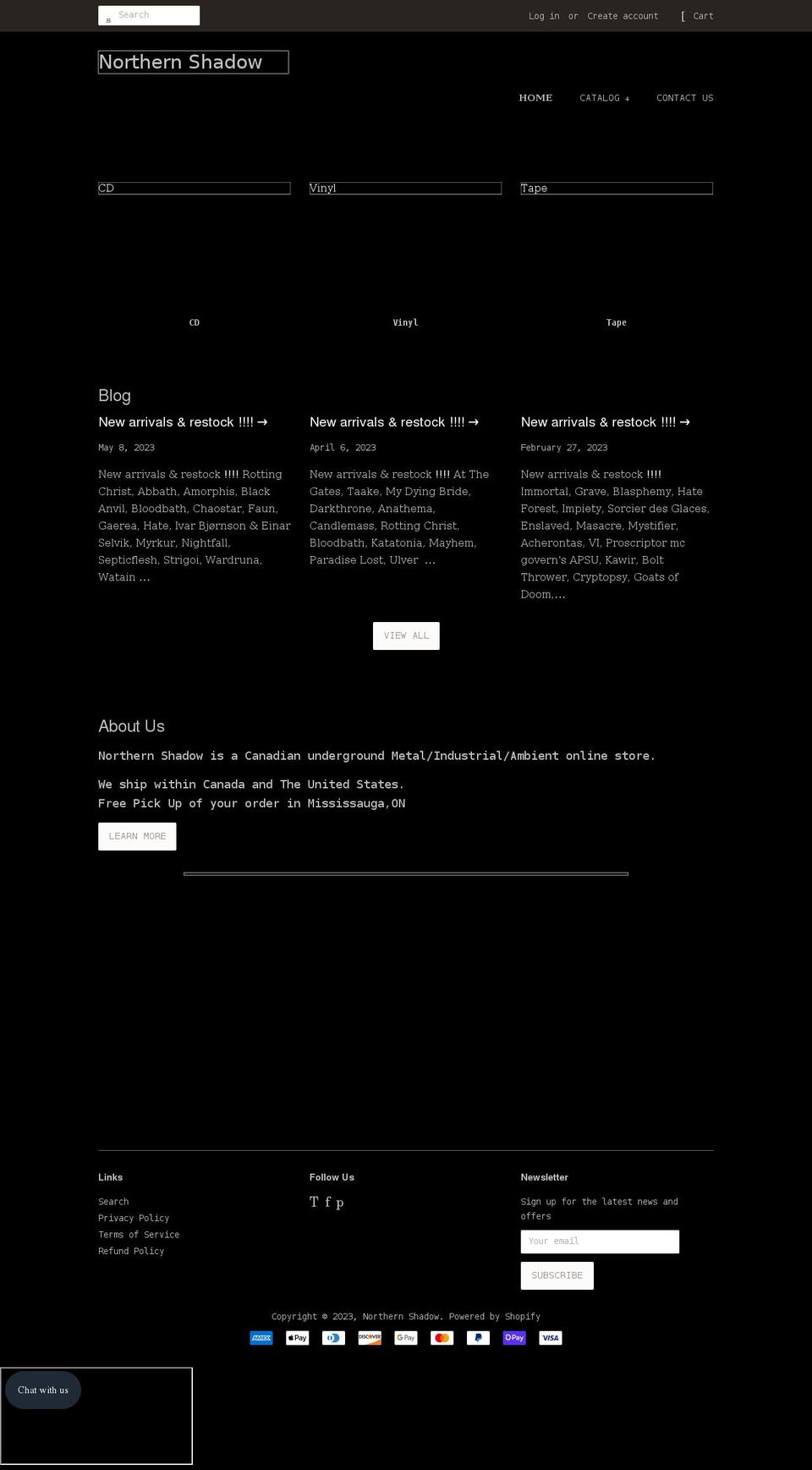 northernshadow.ca shopify website screenshot