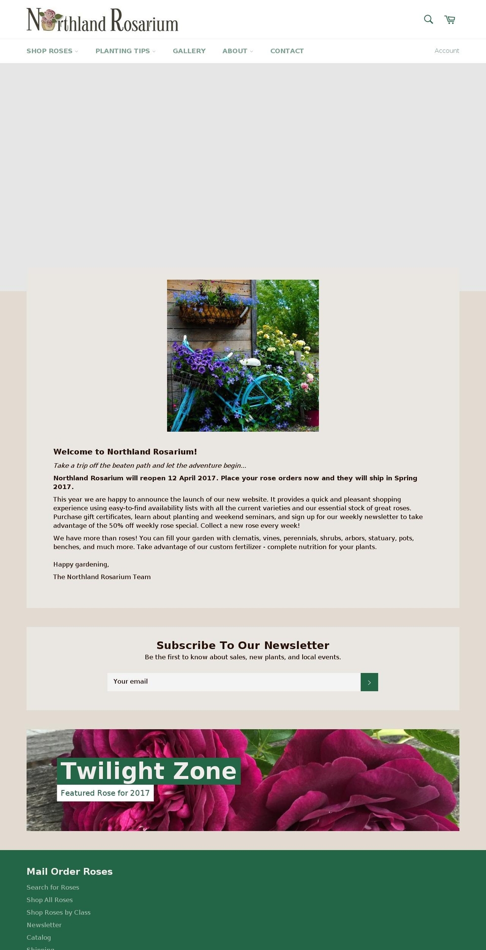 northlandrosarium.com shopify website screenshot