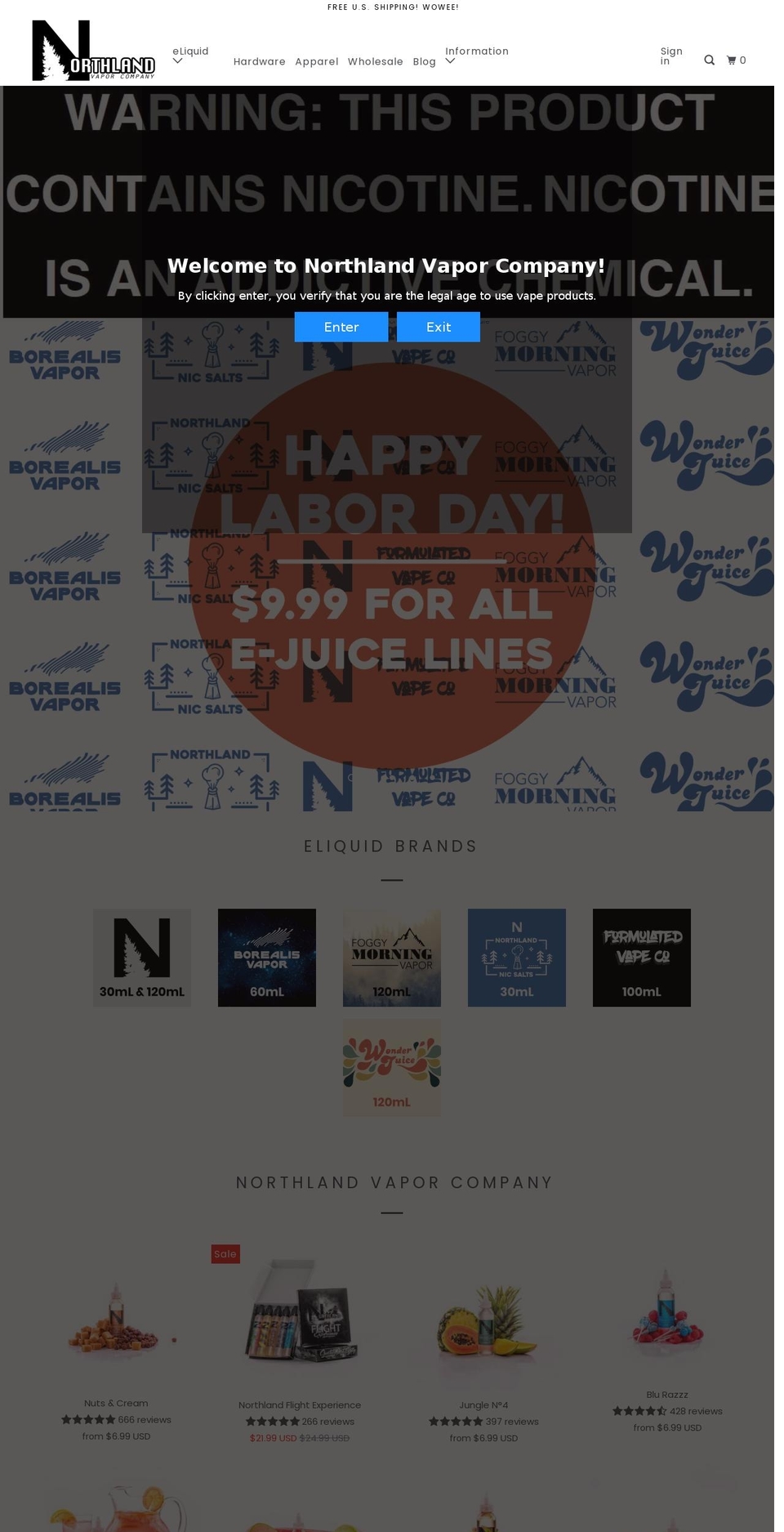 northlandvapors.com — Shopify storefront screenshot