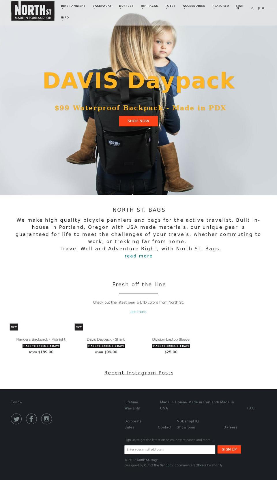 Parallax Shopify theme site example northstbags.com