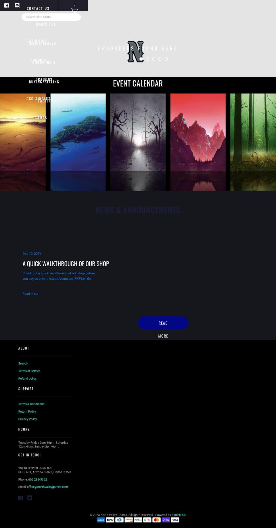 BinderPOS Theme v Shopify theme site example northvalleygames.com