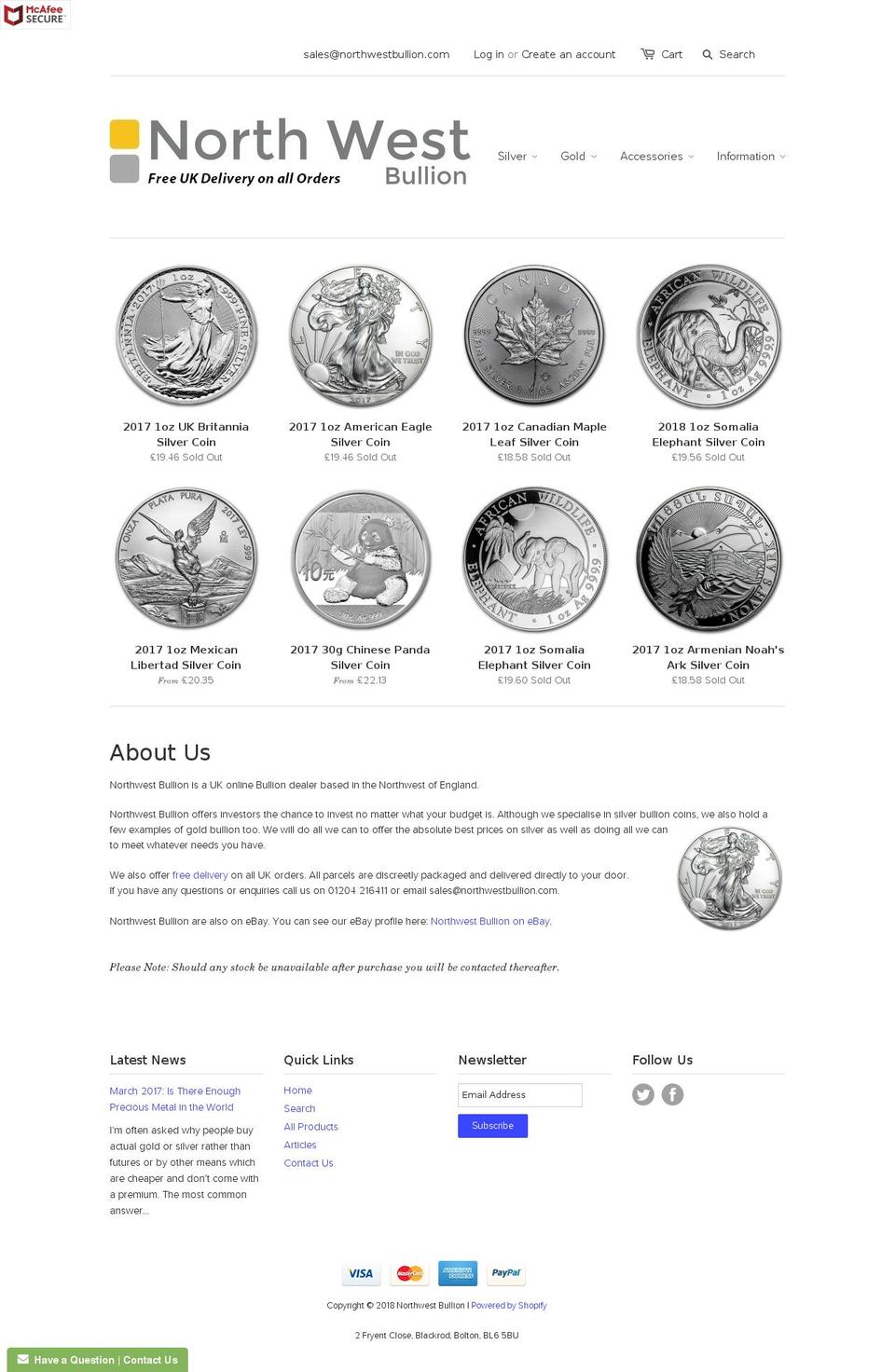 North Shopify theme site example northwestbullion.co.uk