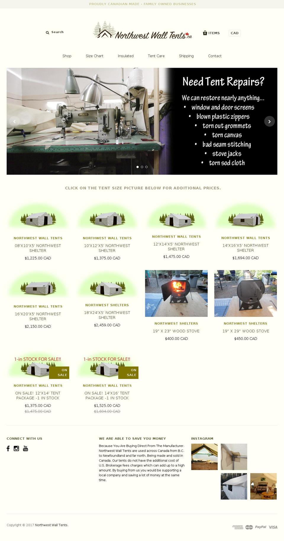 northwestshelters.ca shopify website screenshot