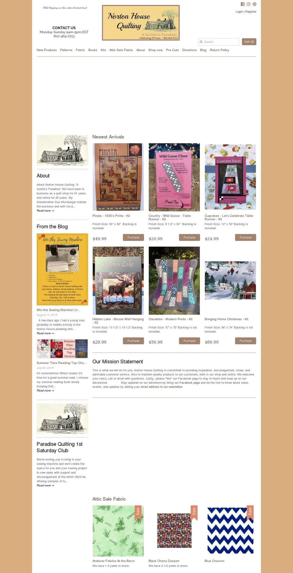 nortonhousequilting.com shopify website screenshot