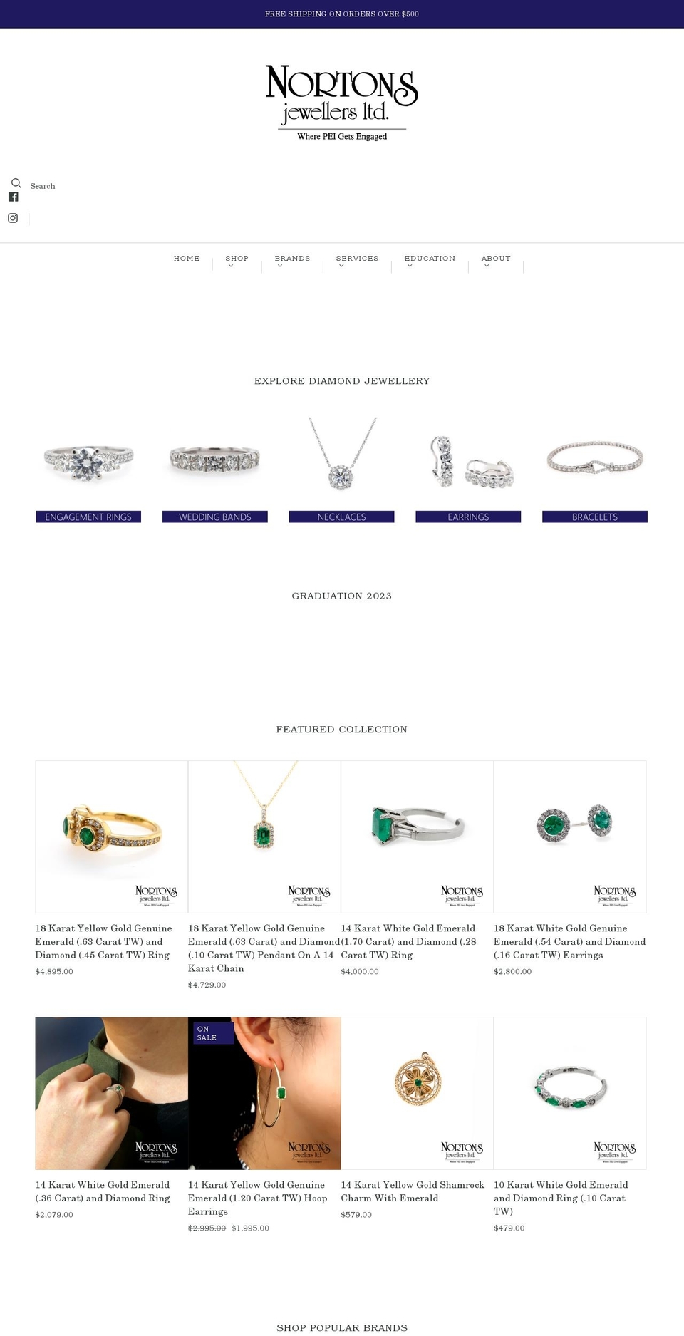 nortonsjewellers.com shopify website screenshot