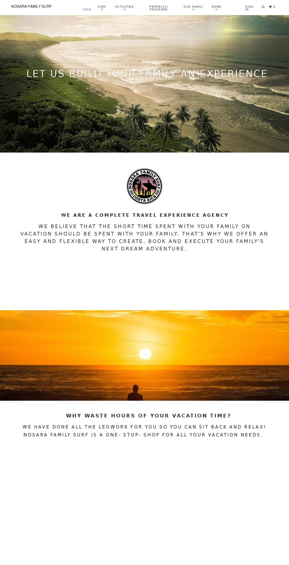 nosarafamilysurf.com shopify website screenshot