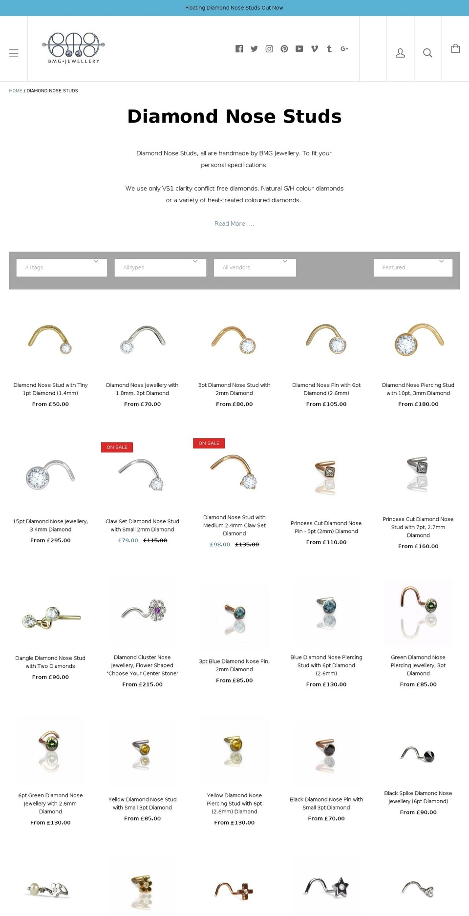 nose-studs.com shopify website screenshot