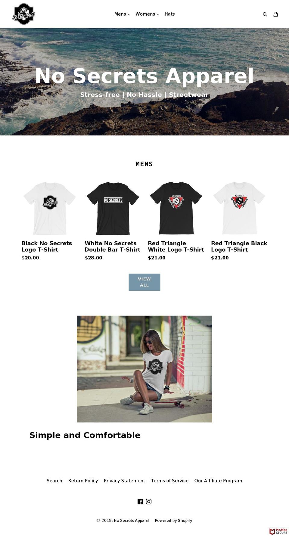 nosecretsapparel.com — Shopify storefront screenshot