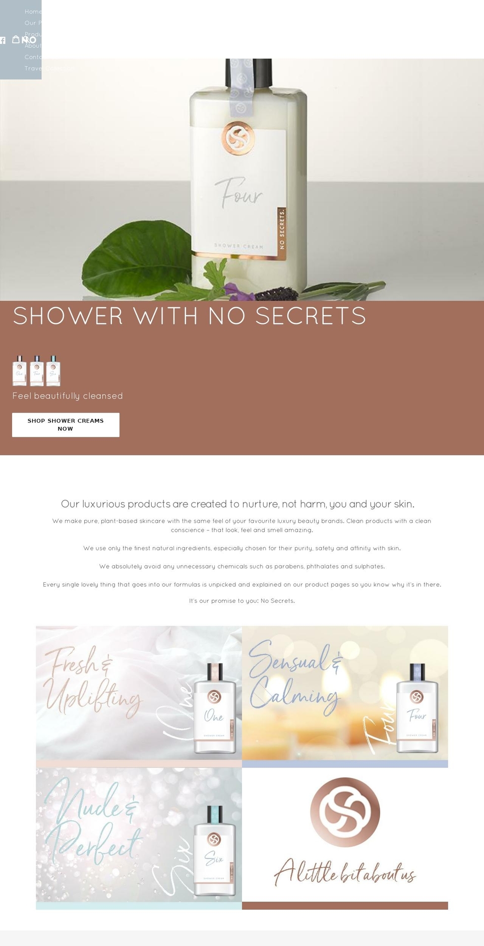 nosecretsbeauty.com — Shopify storefront screenshot