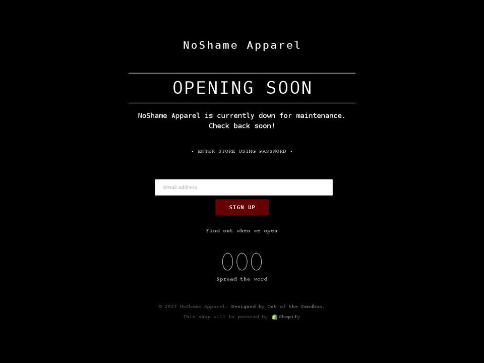 noshame-apparel.com shopify website screenshot