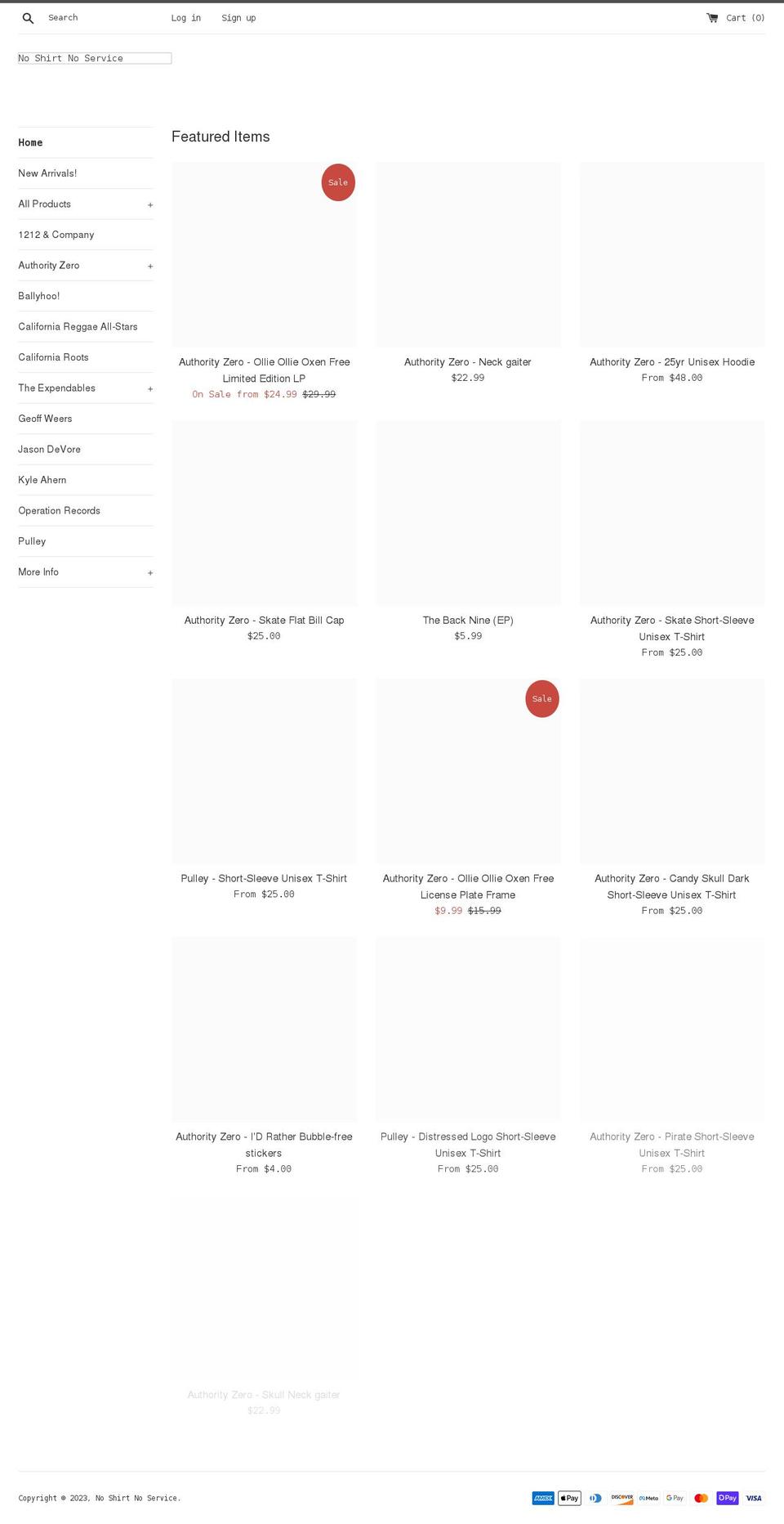 noshirtnoservice.com shopify website screenshot