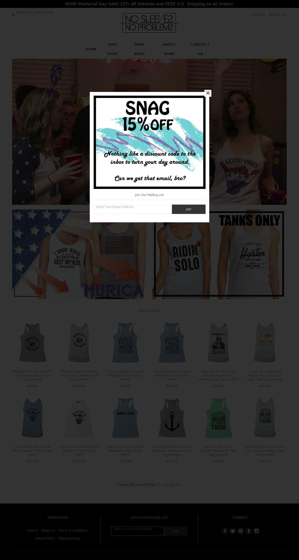 nosleevesnoproblems.com shopify website screenshot