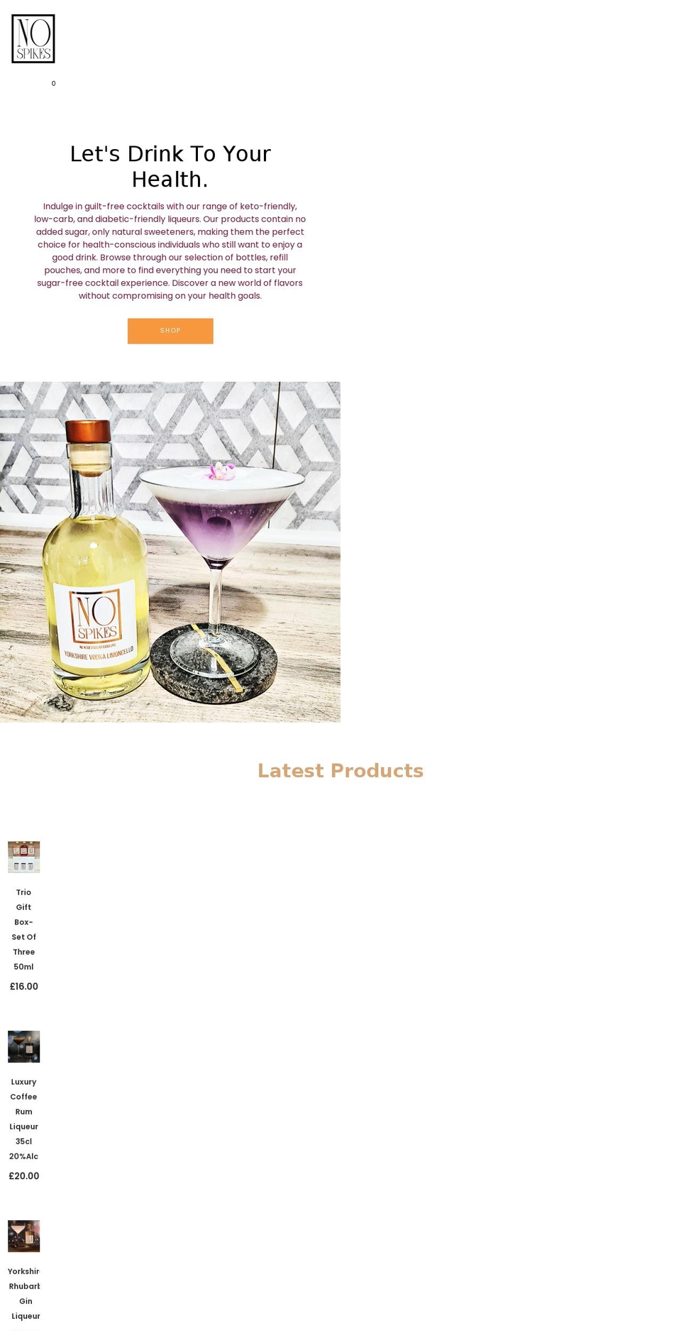 nospikesliqueurs.com shopify website screenshot