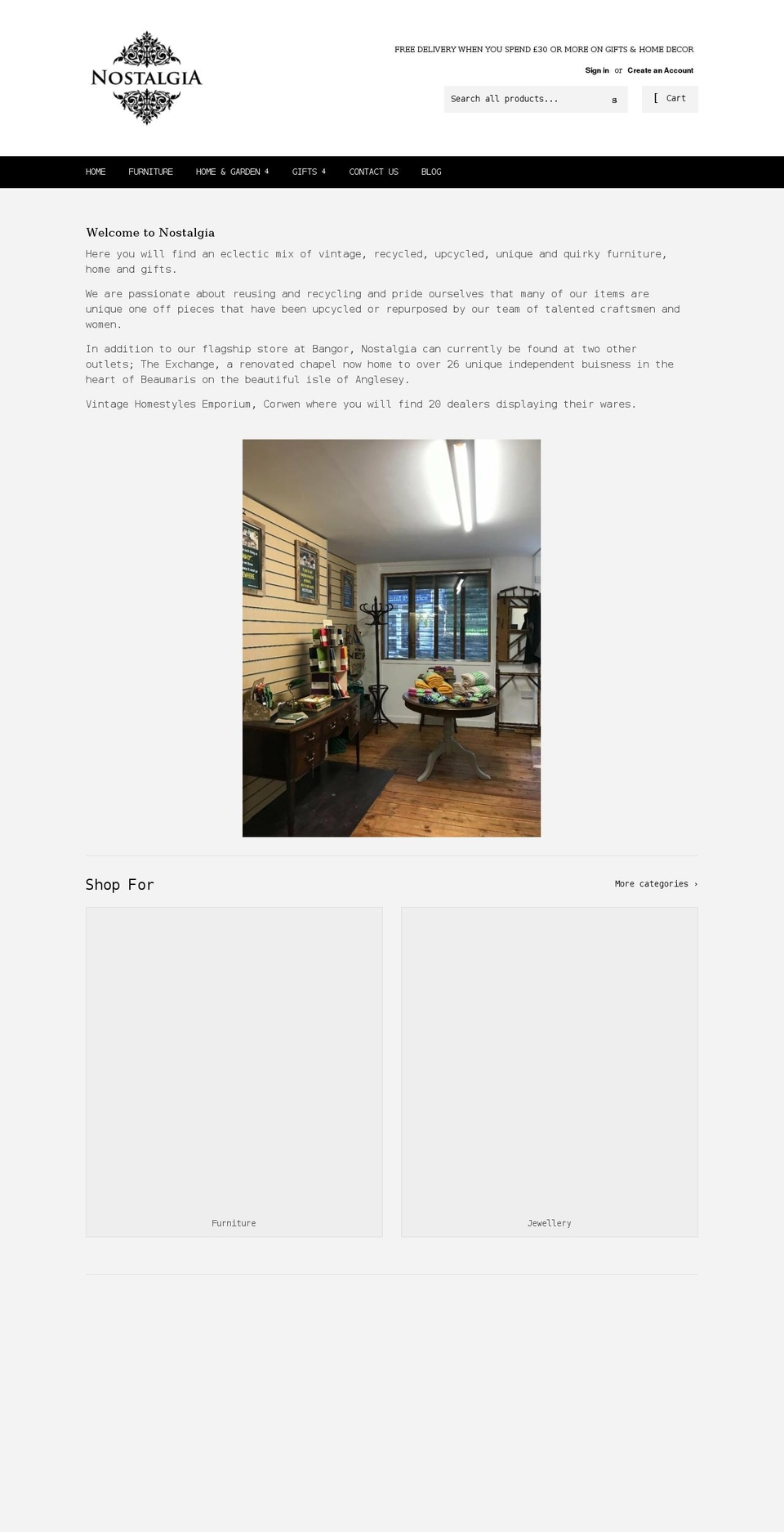 nostalgiafurniture.co.uk shopify website screenshot