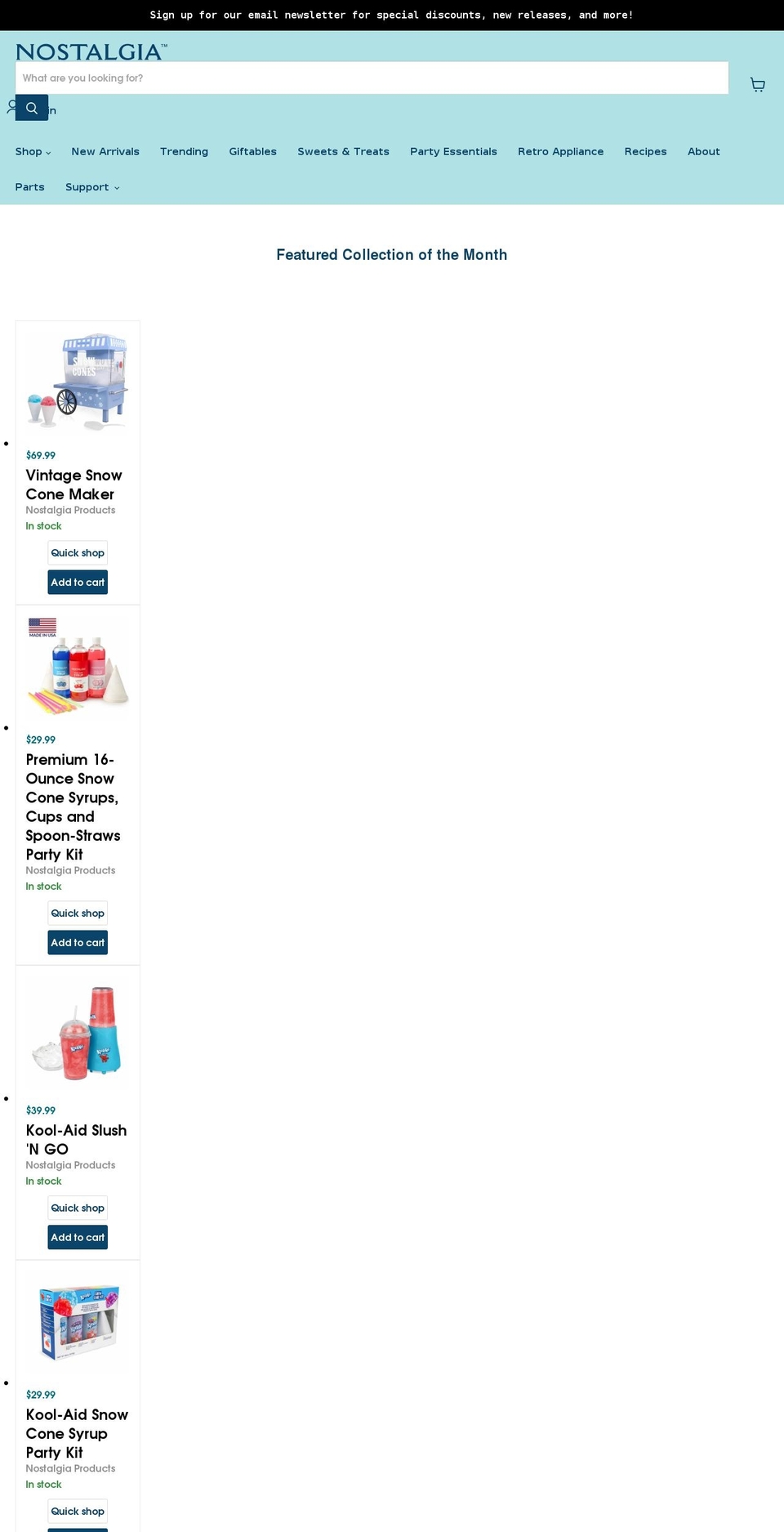 nostalgiaproducts.com shopify website screenshot