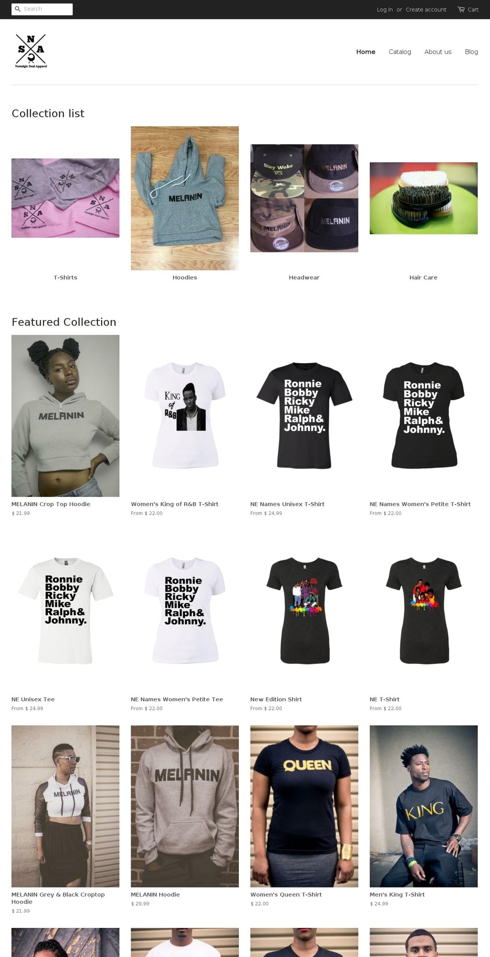 nostalgicsoulapparel.com shopify website screenshot