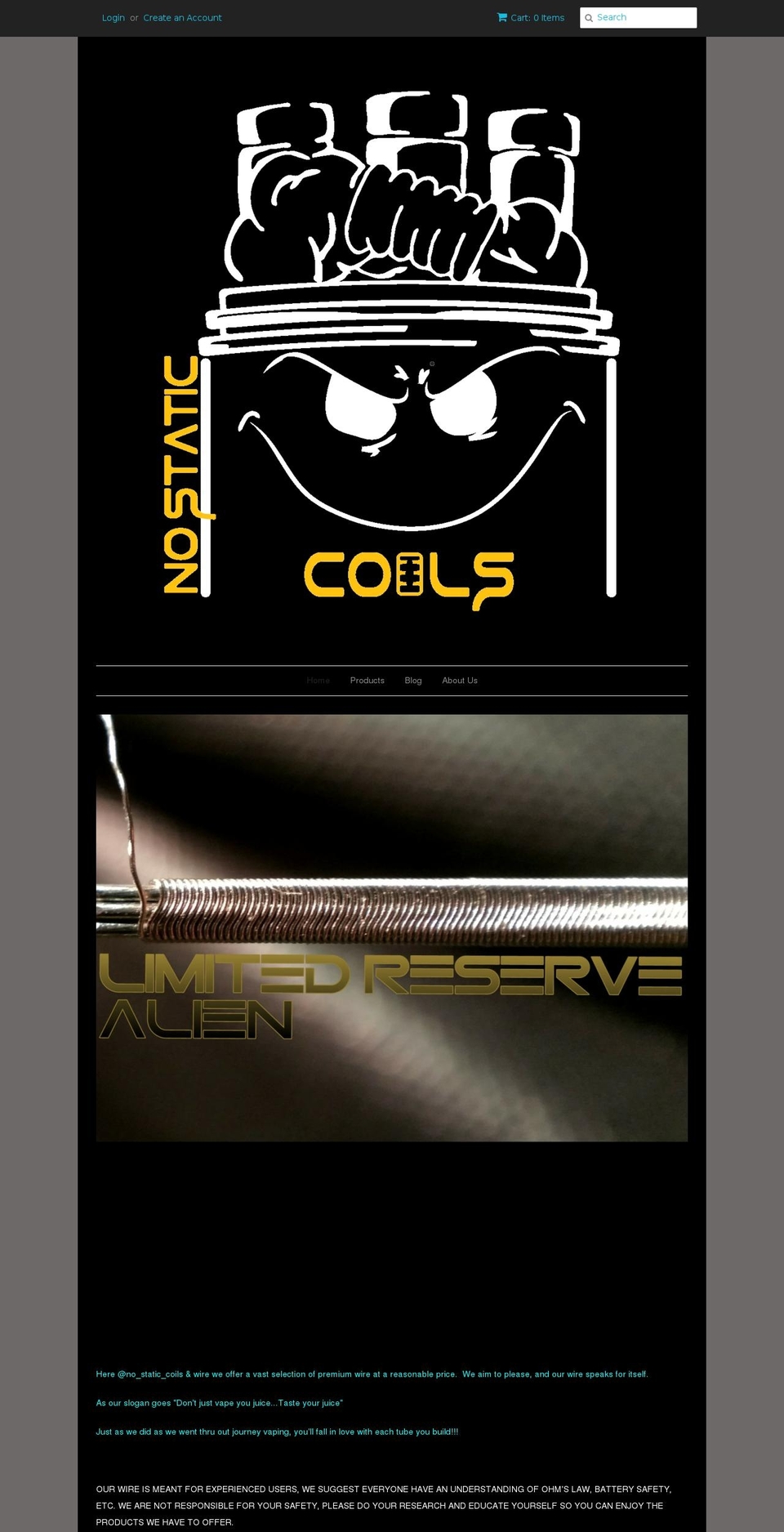 nostaticcoils.com shopify website screenshot