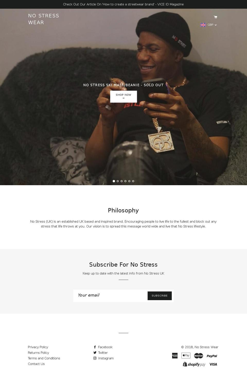nostresswear.com shopify website screenshot