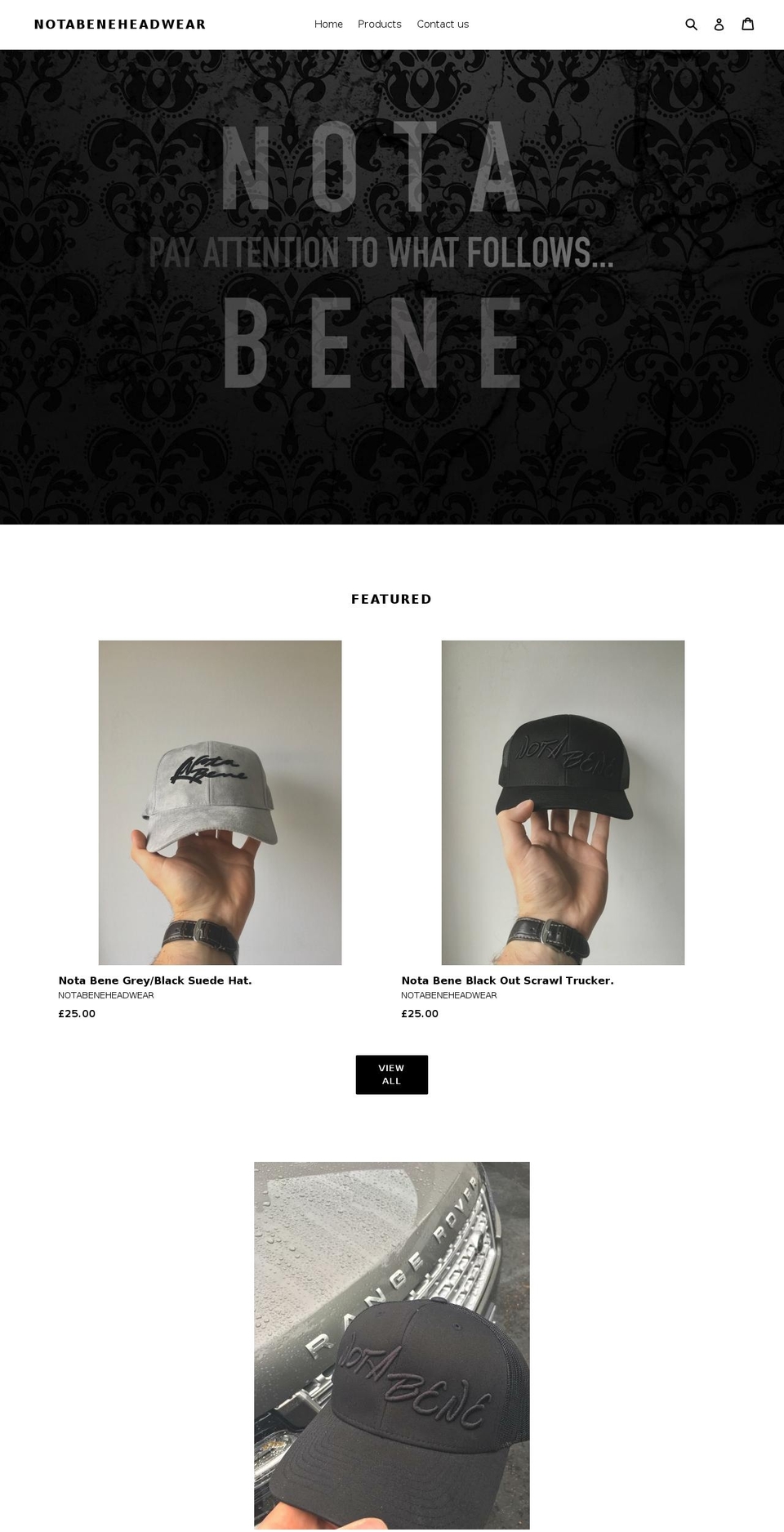 notabeneheadwear.com — Shopify storefront screenshot