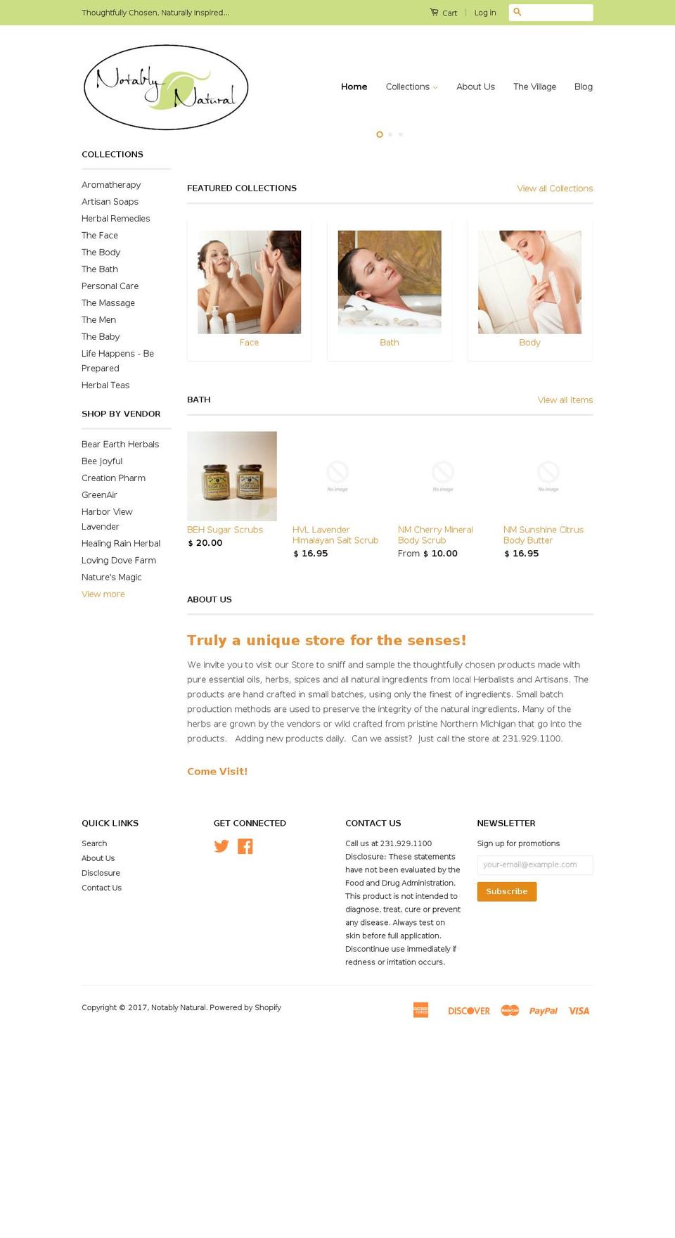 Classic with light option Shopify theme site example notablynaturals.com